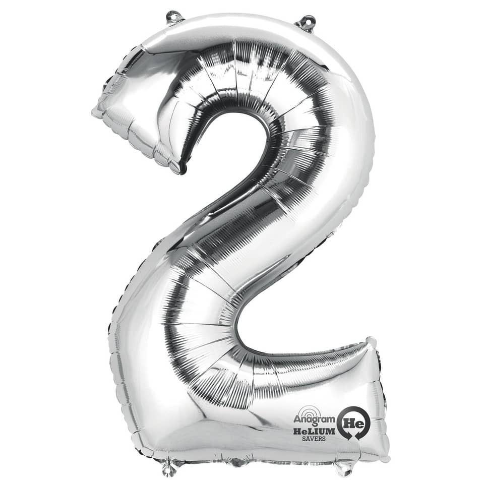 Folienballon Zahl 2, 88x50cm, silber AMSCAN 9906287 AMSCAN 279820 / 9906287 86cm