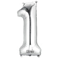 Folienballon Zahl 1, 88x33cm, silber  9906286 AMSCAN 9906286 86cm
