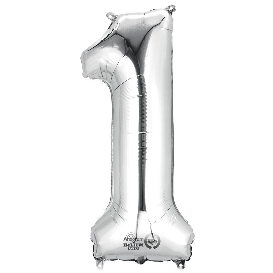 Folienballon Zahl 1, 88x33cm, silber  9906286 AMSCAN 9906286 86cm