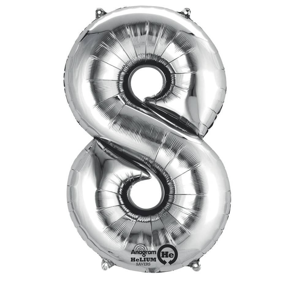 Folienballon Zahl 8, 83x53cm, silber AMSCAN 9906293 AMSCAN 2798801 / 9906293 86cm