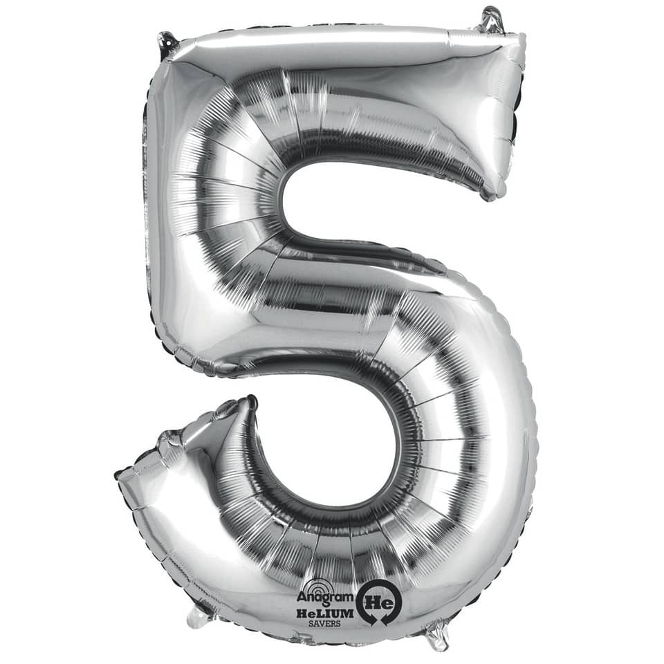 Folienballon Zahl 5, 86x58cm, silber AMSCAN 9906290 AMSCAN 2798501 / 9906290 86cm
