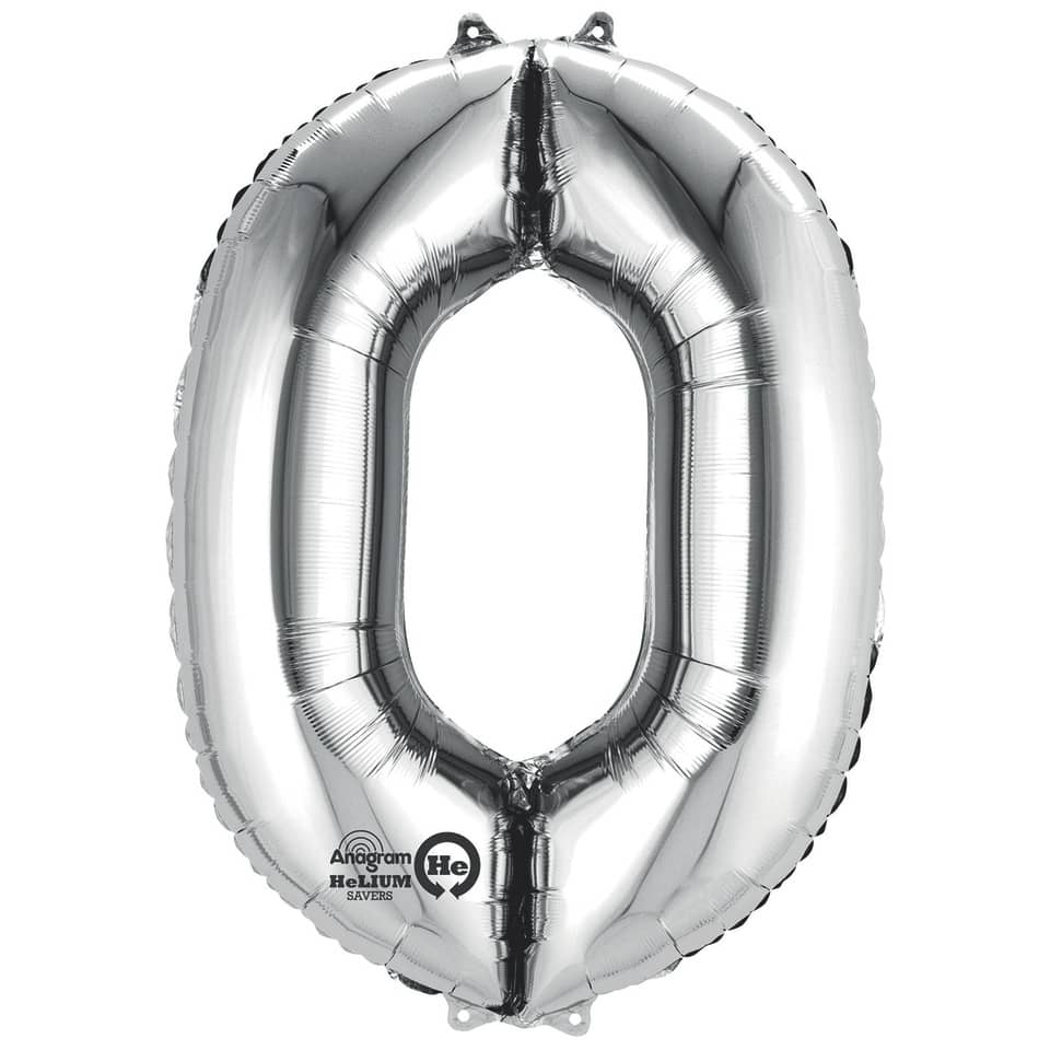Folienballon Zahl 0, 88x66cm, silber AMSCAN 9906285 AMSCAN  2798001 / 9906285 86cm