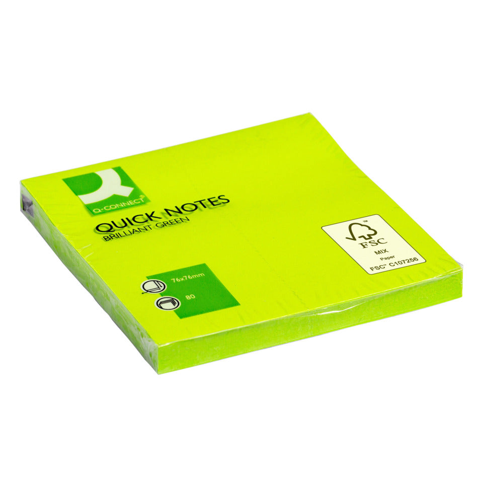 Haftnotizblock 80BL FSC brilliant grün   76x76mm Q-CONNECT KF10515 Q-CONNECT KF10515 76x76 mm
