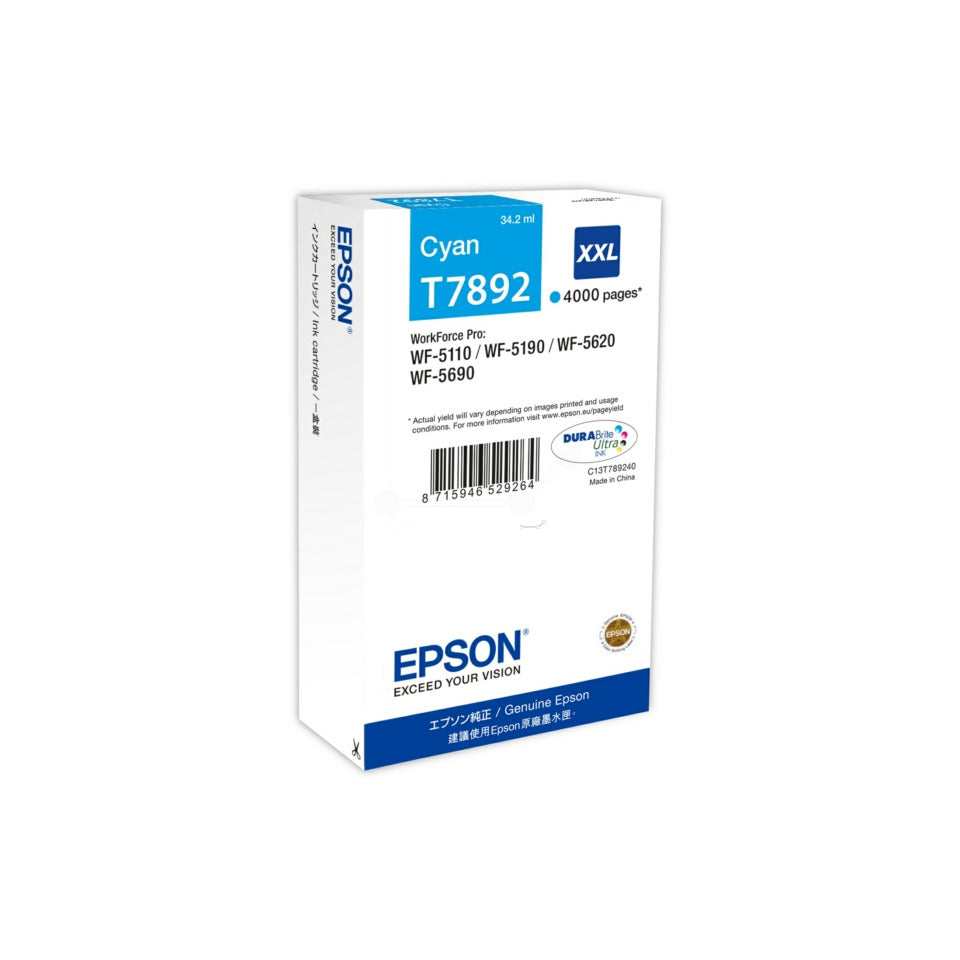 Inkjetpatrone T7892 XXL, ca. 4.000 Seiten, cyan EPSON C13T789240