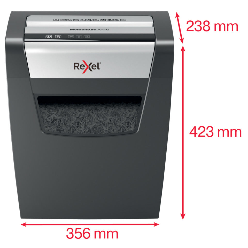 Aktenvernichter Momentum X312, Partikelschnitt 5x42mm, P3, 12 Blatt, schwarz REXEL 2104572EU REXEL 2104572EU  5x42 Partikel  P-3