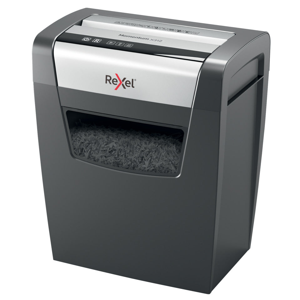 Aktenvernichter Momentum X312, Partikelschnitt 5x42mm, P3, 12 Blatt, schwarz REXEL 2104572EU REXEL 2104572EU  5x42 Partikel  P-3
