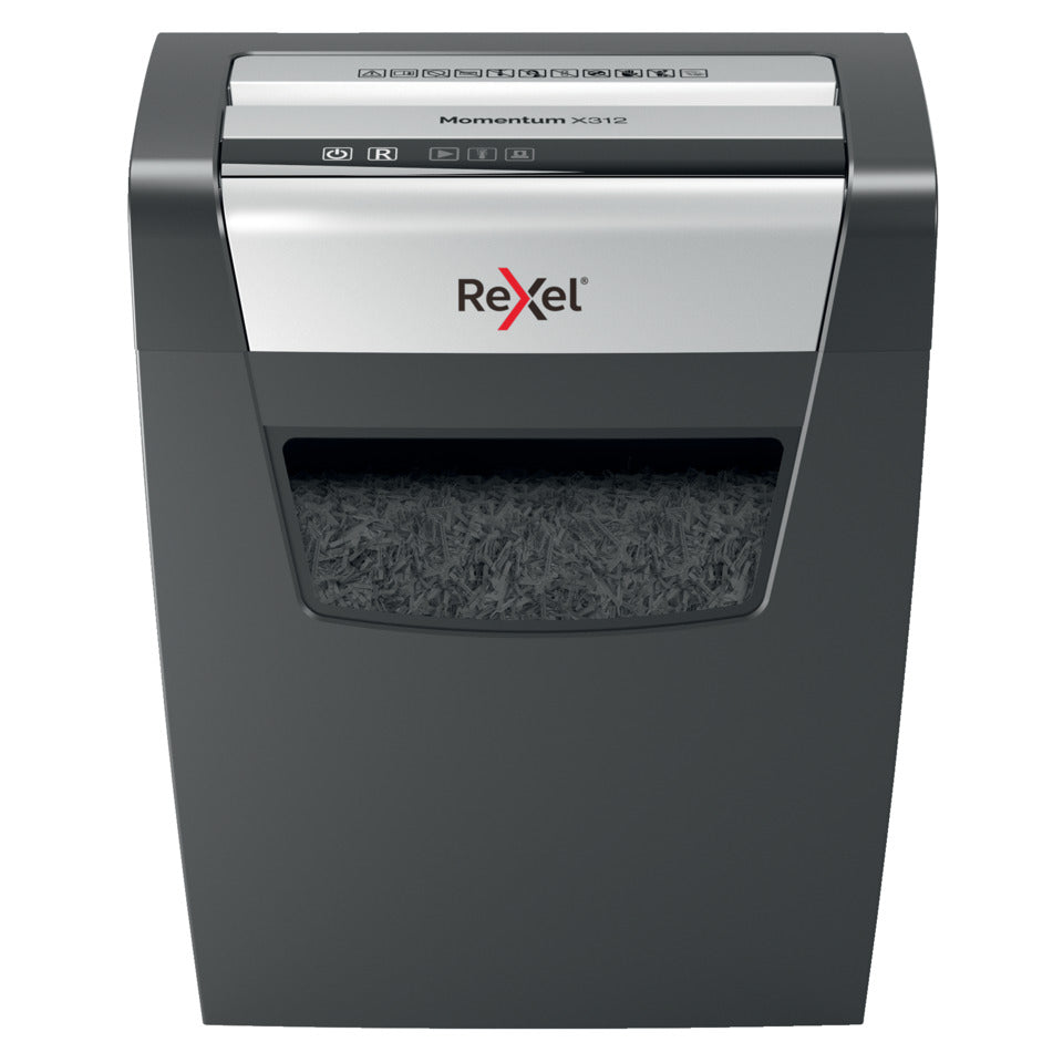 Aktenvernichter Momentum X312, Partikelschnitt 5x42mm, P3, 12 Blatt, schwarz REXEL 2104572EU REXEL 2104572EU  5x42 Partikel  P-3