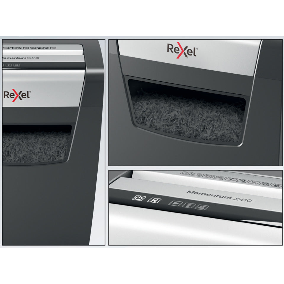 Aktenvernichter Momentum X312, Partikelschnitt 5x42mm, P3, 12 Blatt, schwarz REXEL 2104572EU REXEL 2104572EU  5x42 Partikel  P-3