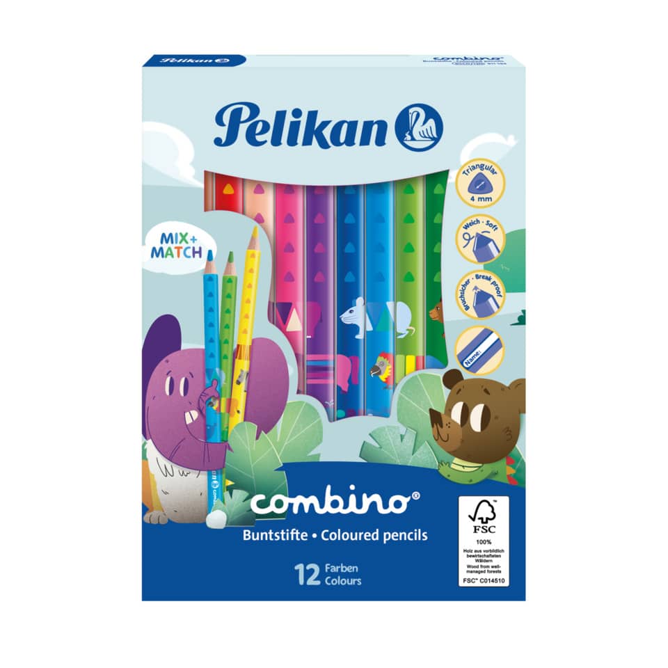 Farbstifte 12 Stück Combino, dick, dreieckig, 4mm, sortiert, PELIKAN 100401660 PELIKAN 100401660 811194 dreieckig