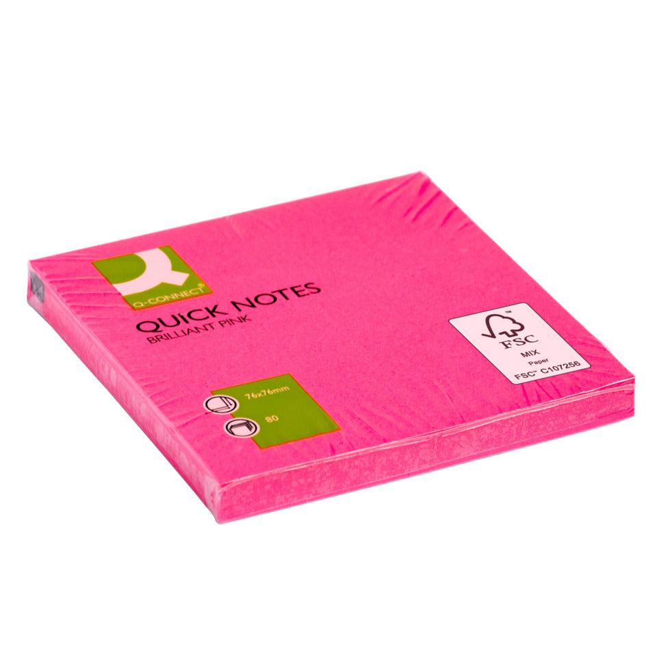 Haftnotizblock Quick Notes, 80 Blatt, 1 Stück, 76x76mm, brilliantpink Q-CONNECT KF10516 Q-CONNECT KF10516 76x76 mm