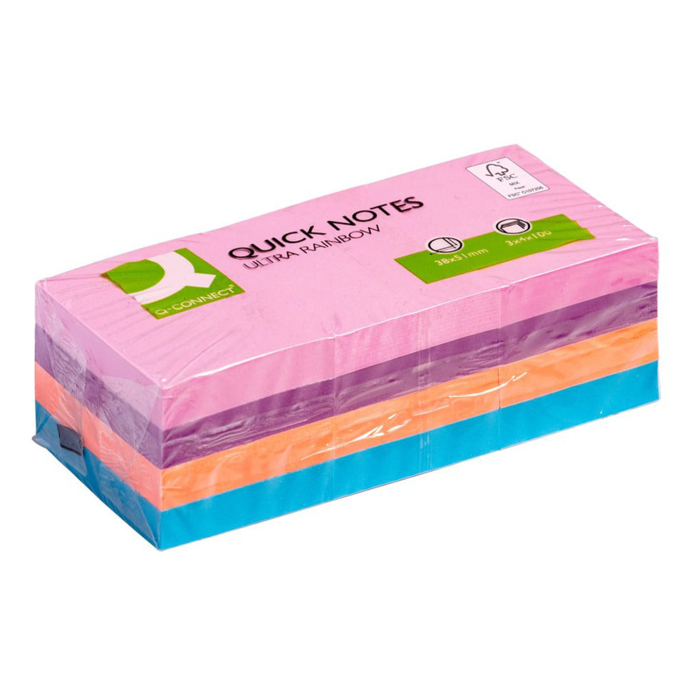 Haftnotizblock Rainbow, 38x51mm, 12x100 Blatt sortiert Q-CONNECT KF02516 Q-CONNECT KF02516 38x51mm