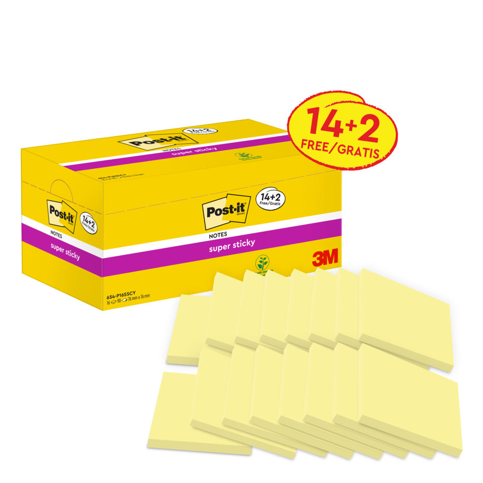 Haftnotizblock Super Sticky Notes Promotion, 76 x 76 mm, gelb, 16 x 90 Blatt POST-IT 65416SYP POST-IT 65416SYP 76x76mm