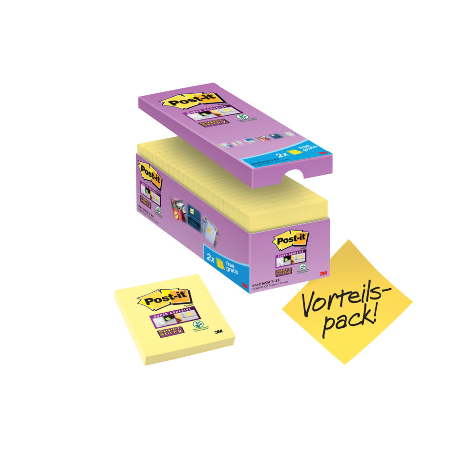 Haftnotizblock Super Sticky Notes Promotion, 76 x 76 mm, gelb, 16 x 90 Blatt POST-IT 65416SYP POST-IT 65416SYP 76x76mm