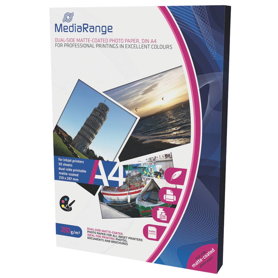 Inkjet Fotopapier 50 Blatt A4 weiß   250g beids.matt MEDIARANGE MRINK112 MEDIARANGE MRINK112 250g beids.matt