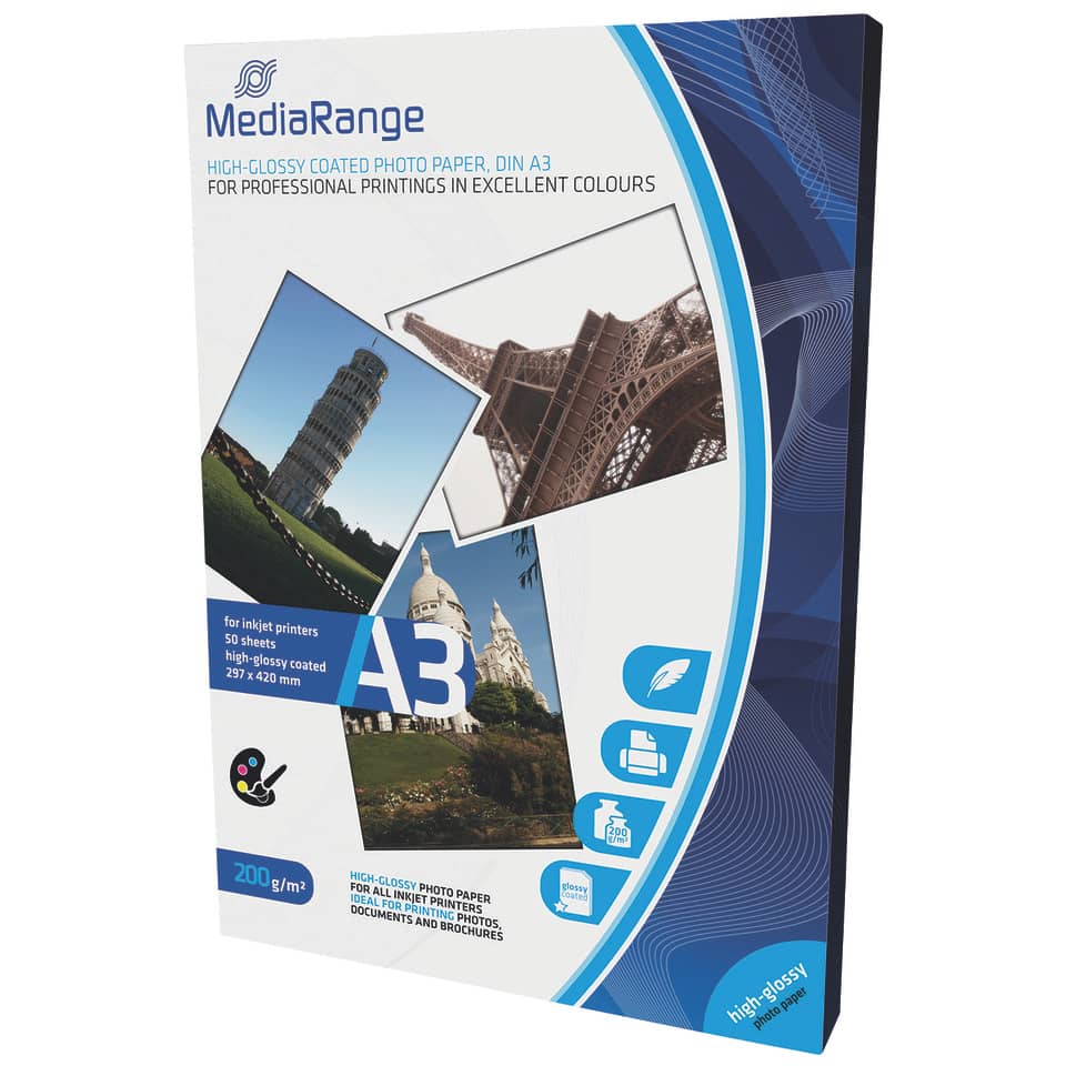 Inkjet Fotopapier 50 Blatt A3 weiß   200g hochglänzend MEDIARANGE MRINK109 MEDIARANGE MRINK109 200g hochglänzend