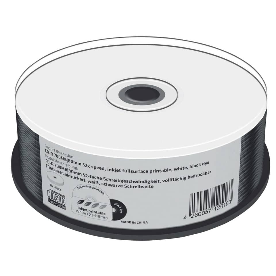 CD-R Rohling 25 Stück 700MB   bedruckbar MEDIARANGE MR241 MEDIARANGE MR241 bedruckbar