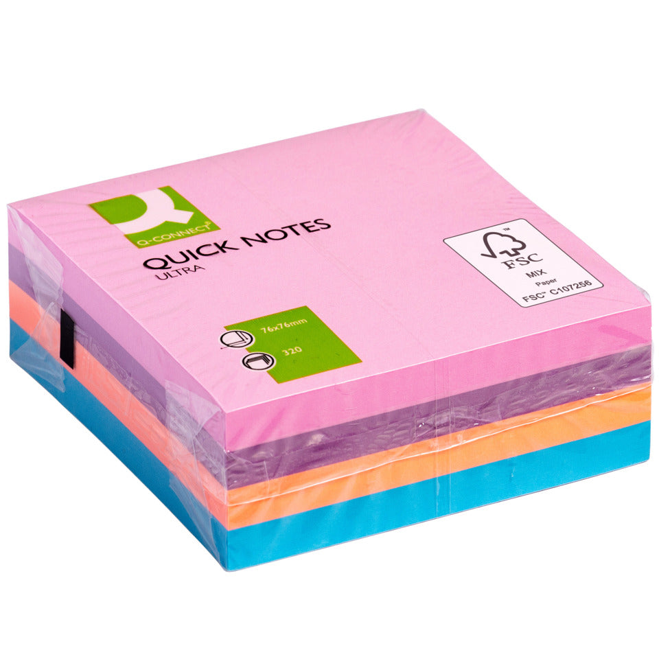 Haftnotizblock Ouick Notes, 320 Blatt, 1 Stück, 76x76mm, Ultrafarben sortiert Q-CONNECT KF02514 Q-CONNECT KF02514 76x76 mm