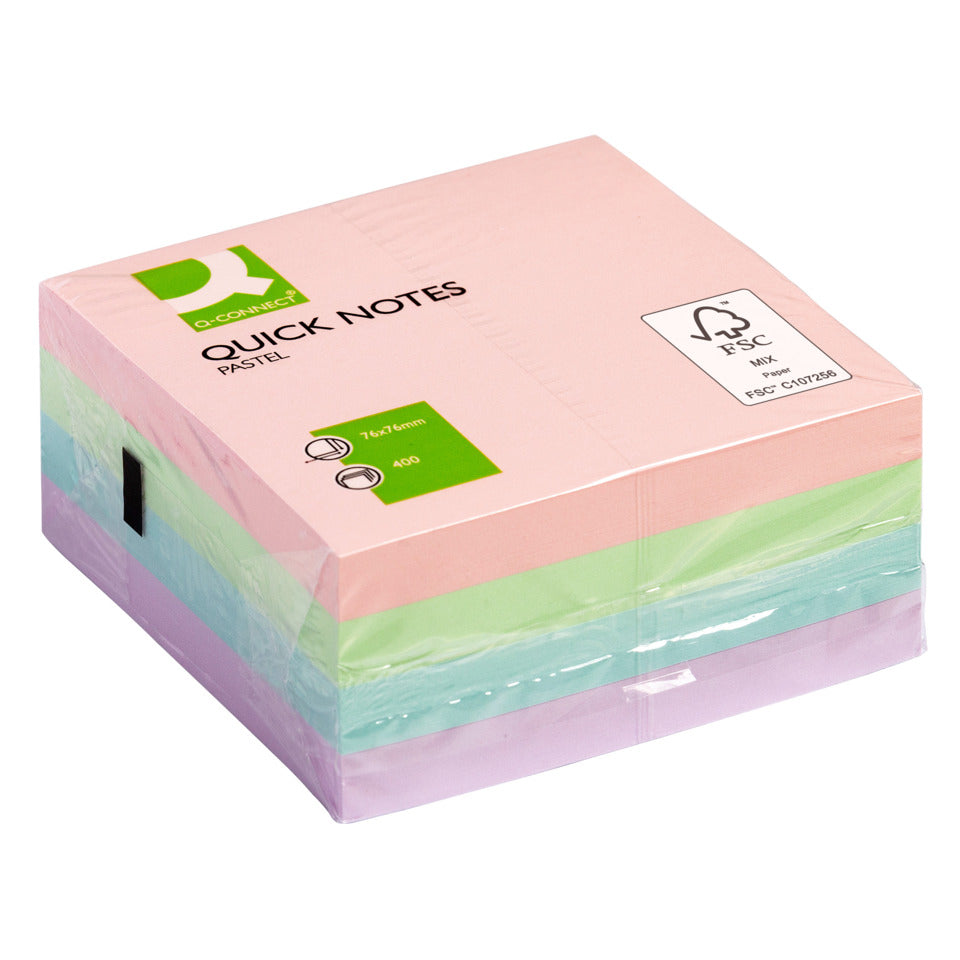 Haftnotizblock Quick Notes, 400 Blatt, 1 Stück, 76x76mm, pastell sortiert Q-CONNECT KF01347 Q-CONNECT KF01347 400BL