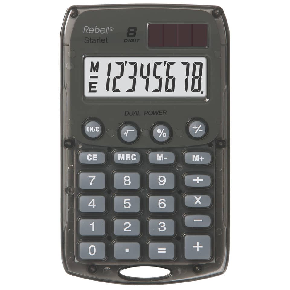 Taschenrechner, Solar/Batterie, grau REBELL RE-STARLETS BX REBELL RE-STARLETS BX Solar/Batterie