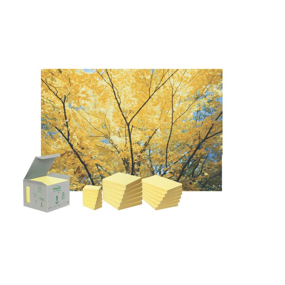 Haftnotizblock Recycling Notes, 76x76mm, 6x100 Blatt, gelb POST-IT 654-1B POST-IT 654-1B UWF 100Bl 6St