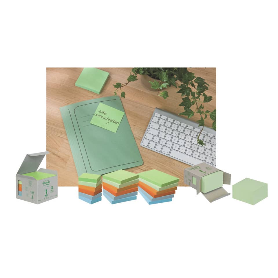 Haftnotizblock Recycling Notes, 76x76mm, Farbe: mint, hellblau, rosa, flamingopink, 6 x 100 Blatt POST-IT 654-1GB POST-IT 6541GB UWF 6x100BL