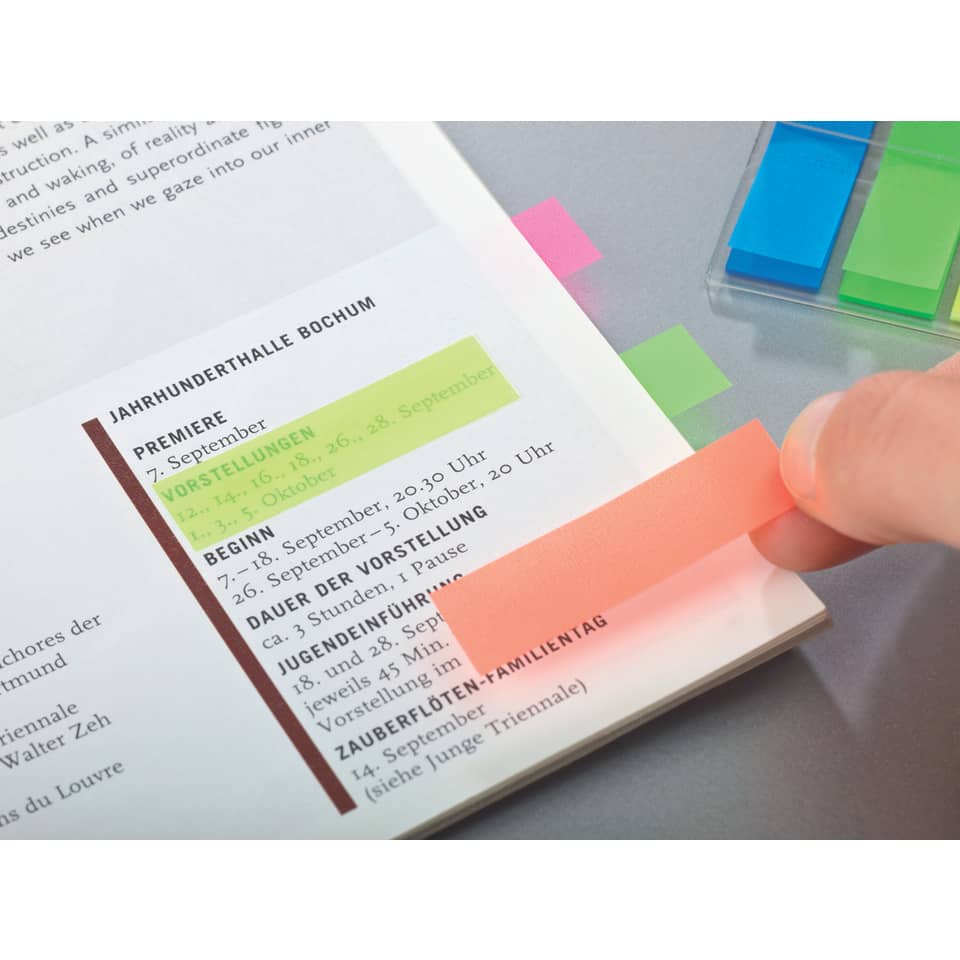 Haftstreifen Index Leuchtfarben, 12x43mm, 5x20 Stück, transparent POST-IT 683HF5 POST-IT 683-HF5EU 5x20St