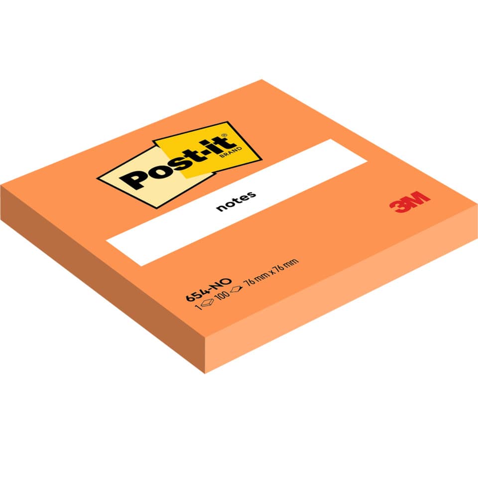 Haftnotizblock Notes neon, 76 x 76 mm, vitalorange, 100 Blatt POST-IT 654NOR POST-IT 654-NOR  100Bl