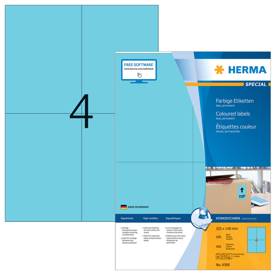Etiketten permanent, 105x148mm, 400 Stück, blau HERMA 4398 HERMA 4398 SuperPrint