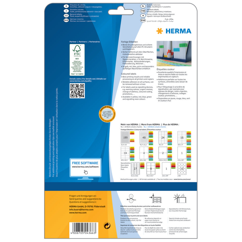 Etiketten ablösbar, 45,7x21,2mm, 960 Stück, gelb HERMA 4366 HERMA 4366 SuperPrint