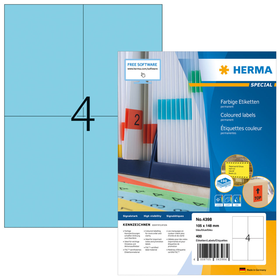 Etiketten permanent, 105x148mm, 400 Stück, blau HERMA 4398 HERMA 4398 SuperPrint