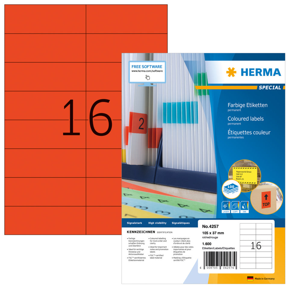Etiketten permanent, 105x37mm, 1600 Stück, rot HERMA 4257 HERMA 4257 Besorgung
