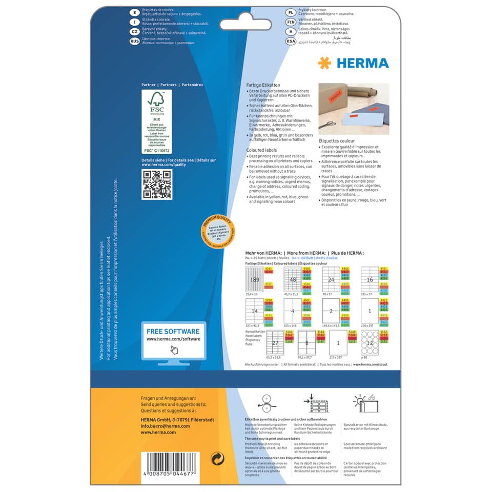 Etiketten ablösbar, 70x37mm, 480 Stück, rot HERMA 4467 HERMA 4467 SuperPrint 480 Stück ablösbar