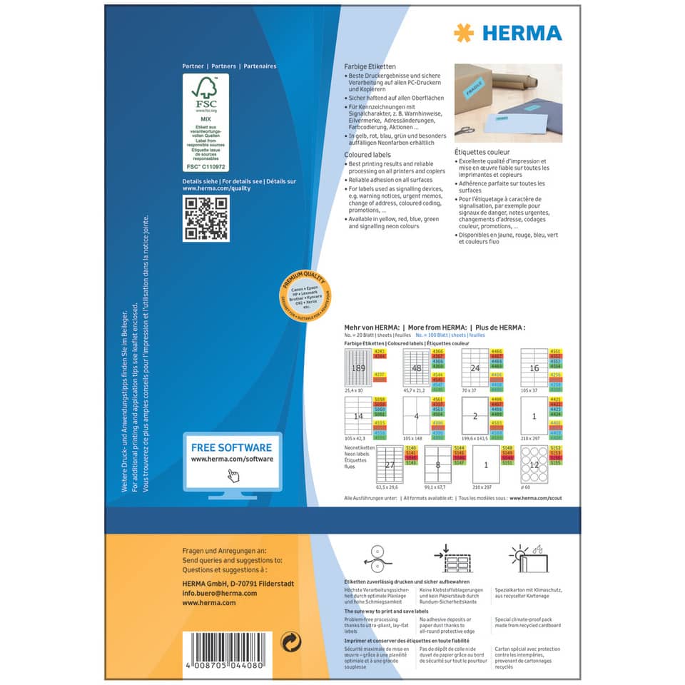 Etiketten permanent, 70x37mm, 2400 Stück, blau HERMA 4408 HERMA 4408 SuperPrint