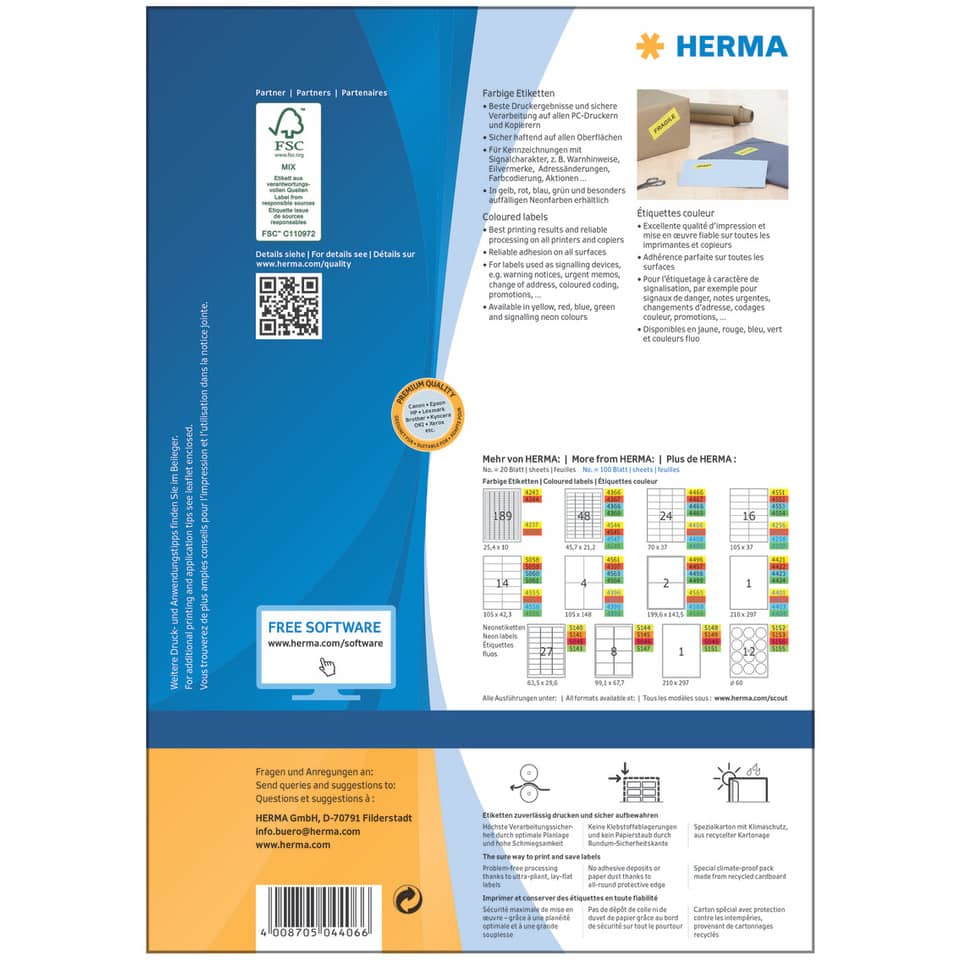 Etiketten permanent, 70x37mm, 2400 Stück, gelb HERMA 4406 HERMA 4406 SuperPrint