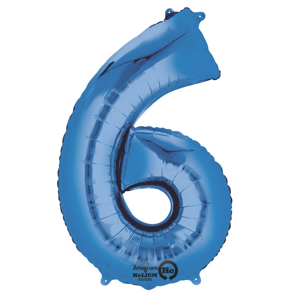 Folienballon Zahl 6, 88x55cm, blau  9907286 9907286 86cm