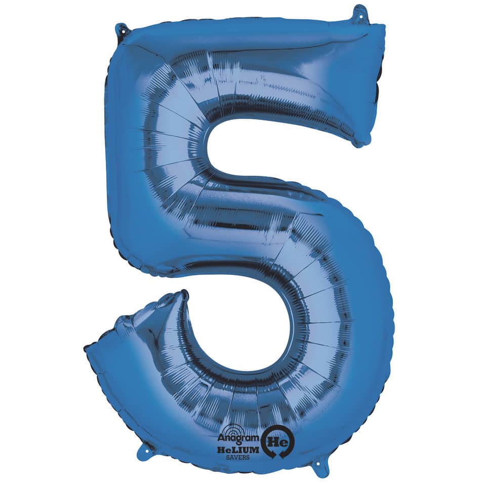 Folienballon Zahl 5, 86x58cm blau  9907284 9907284 86cm