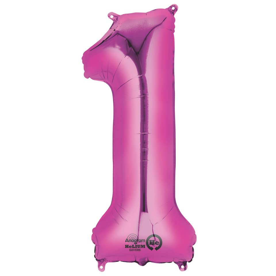 Folienballon Zahl 1, 88x33cm, rosa AMSCAN 9907277 9907277 86cm
