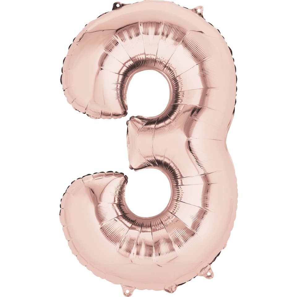 Folienballon Zahl 3, 88x66cm, rose gold  9906279 9906278 Amscan 92x58cm