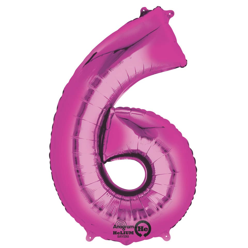 Folienballon Zahl 6, 88x55cm, rosa  9907287 9907287 86cm