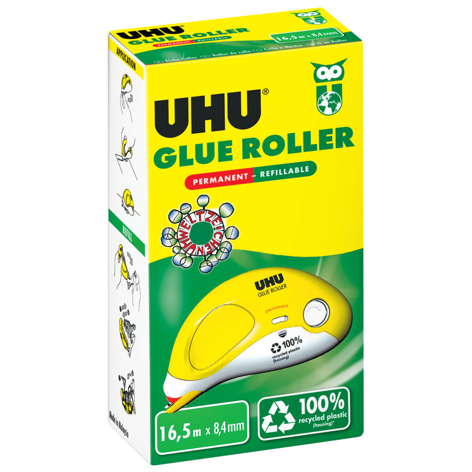 Kleberoller nachfüllbar, 8,4mmx16,5m, gelb/weiß UHU 35415 UHU 35415 8,4mm x16,5m