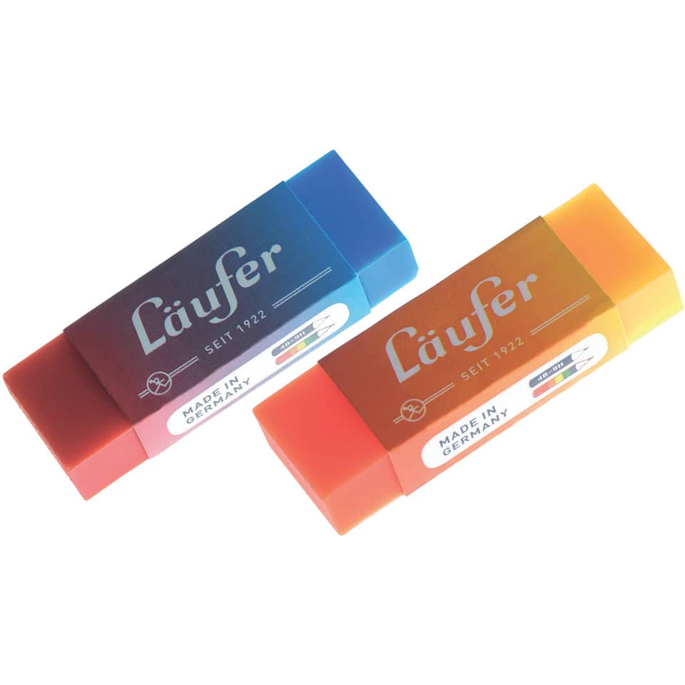 Radierer Plast Color, Kunststoff, 65x21x12 mm, zweifarbig, mit Banderole LÄUFER 12005