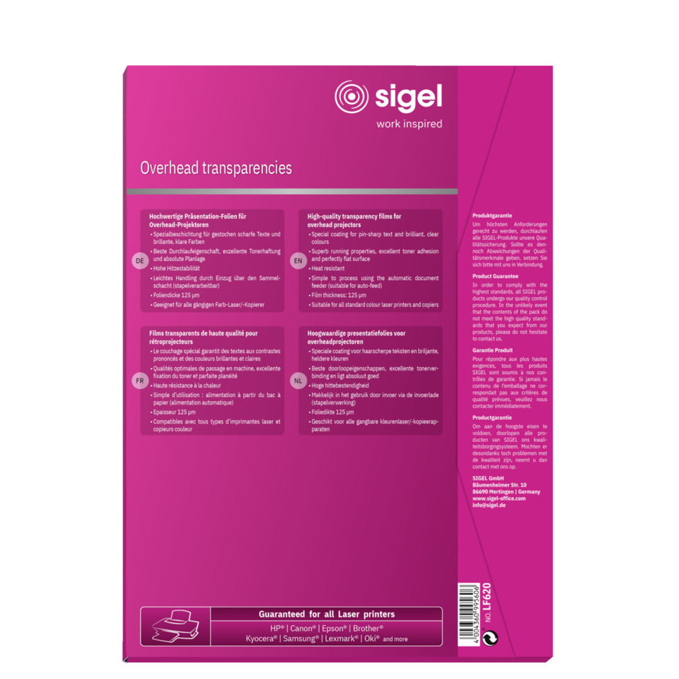 Farblaser/-Kopier-Folie, A4, 50 Blatt SIGEL LF620 SIGEL LF620 50BL Farblaser
