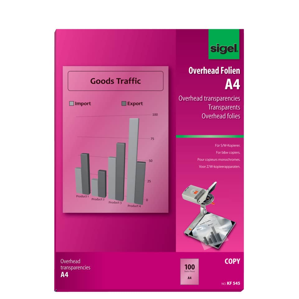 Kopierfolie S/W A4 transparent, stapelverarbeitbar, 100µm, 100 Blatt SIGEL KF545 SIGEL KF545 100BL