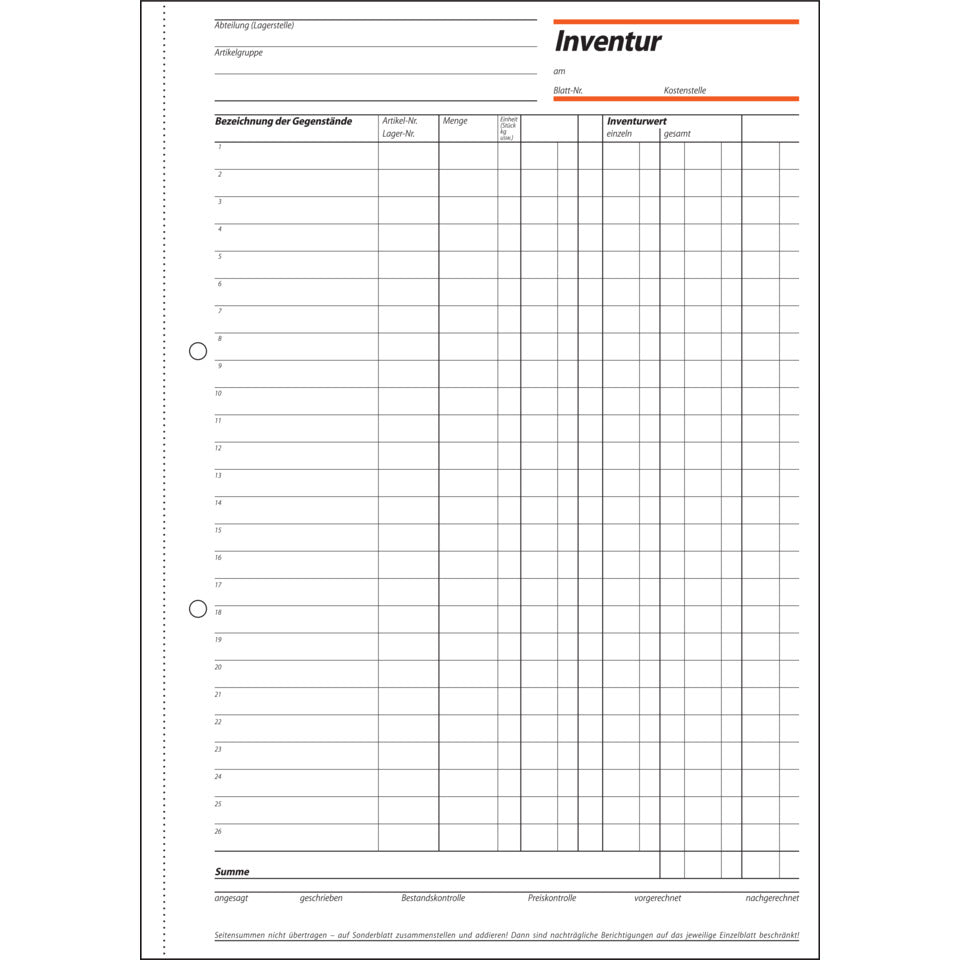 Inventurbuch, A4, 50 Blatt SIGEL IN415