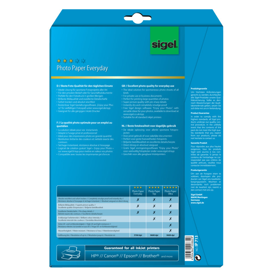 Inkjet Fotopapier Everyday, A4, 170g/m², 20 Blatt SIGEL IP713 SIGEL IP713 Everyday P 170g