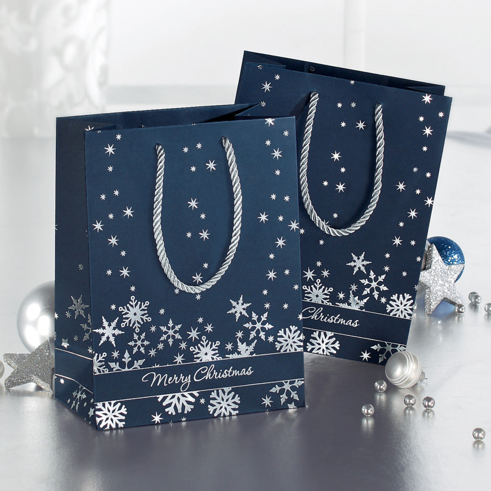 Weihnachts-Geschenktragetasche Silver Snowflakes, 17,5x23x10cm SIGEL GT111 SIGEL GT111 Premium Silver Snowflakes