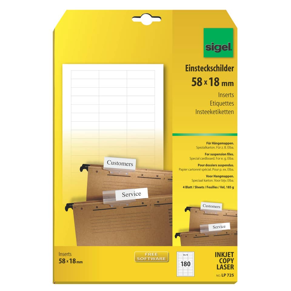 Einsteckschild, A4, 180 Stück, weiß SIGEL LP725 SIGEL LP725  180St