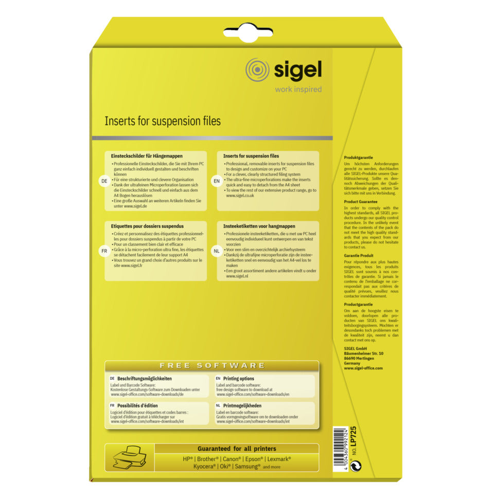 Einsteckschild, A4, 180 Stück, weiß SIGEL LP725 SIGEL LP725  180St
