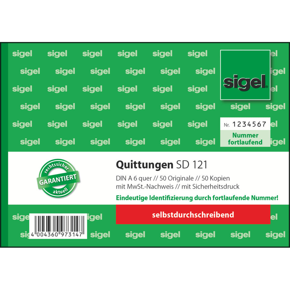 Quittung, A6, 2x50 Blatt SIGEL SD121 SIGEL SD121 fortlauf. nummer.