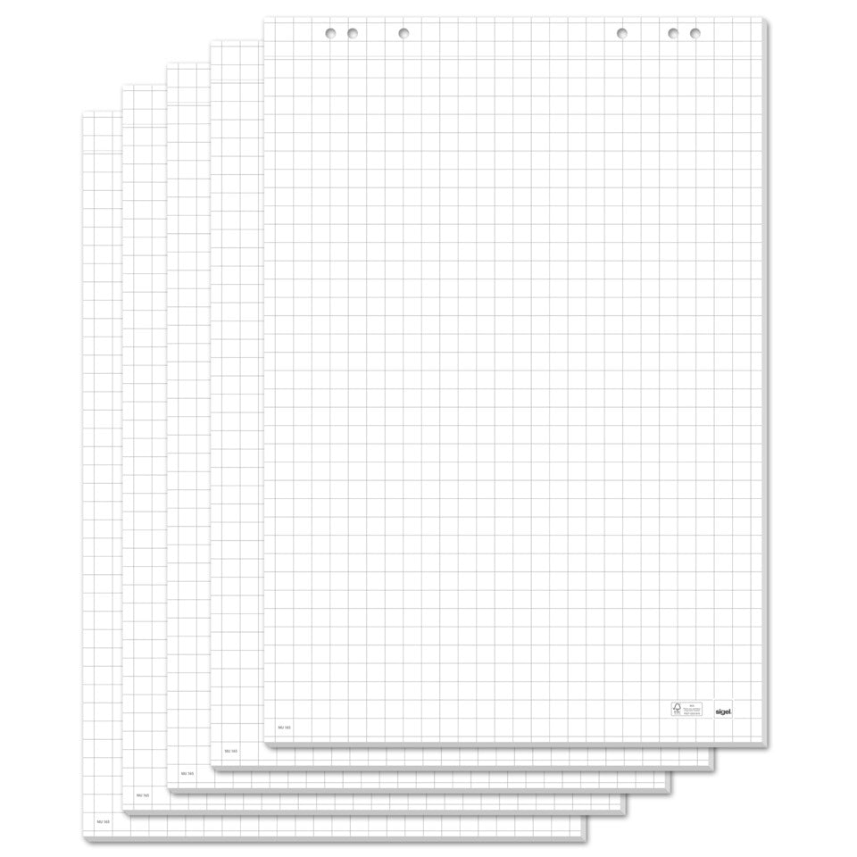 Flipchartblock, 68 x 98 cm, 80g/m², 5 Stück á 20 Blatt, kariert, weiß SIGEL MU165 SIGEL MU165 68x98cm 80g